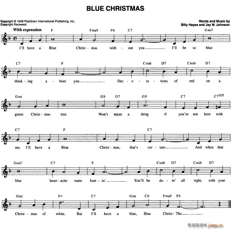 未知 《BLUE CRISTMAS（五线谱）》简谱