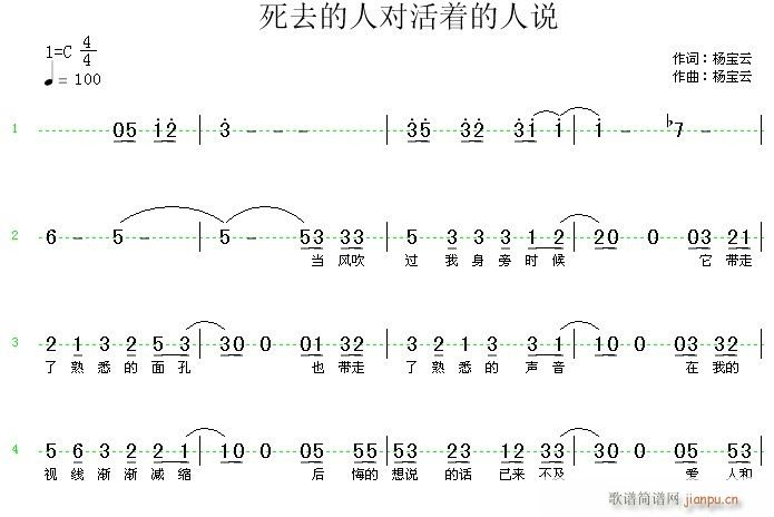 未知 《死去的人对活着的人说》简谱