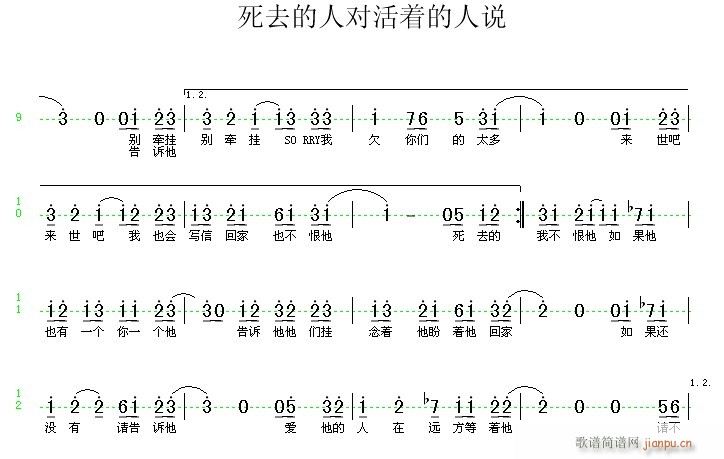 未知 《死去的人对活着的人说》简谱