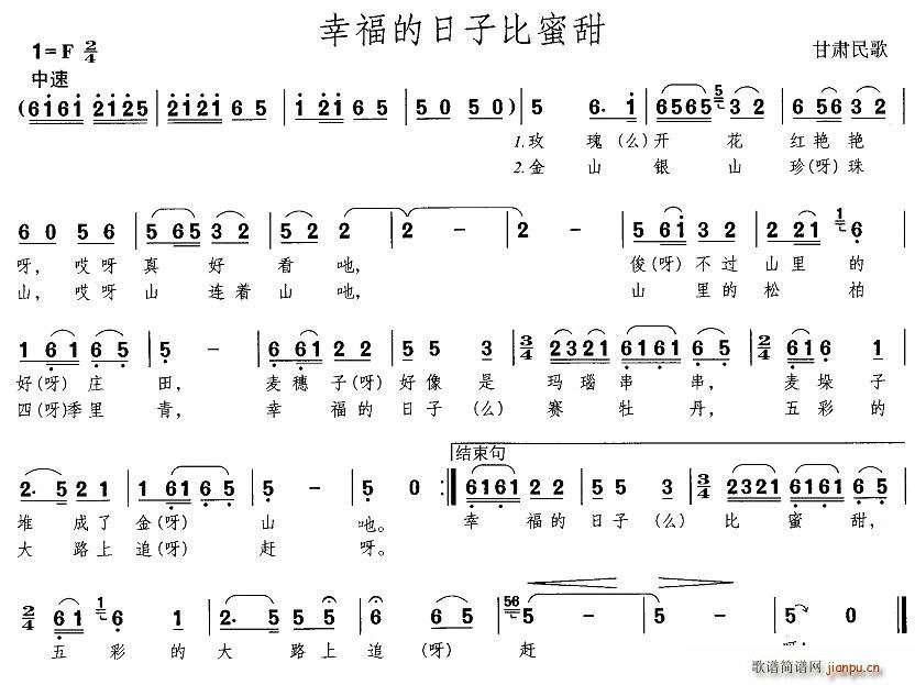 未知 《幸福的日子比蜜甜》简谱