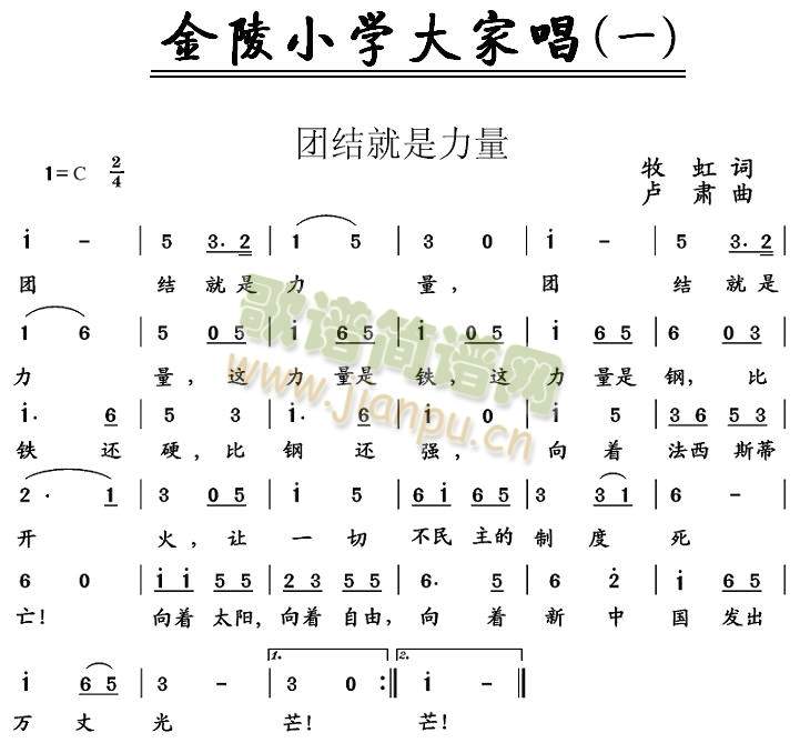 未知 《团结就是力量》简谱