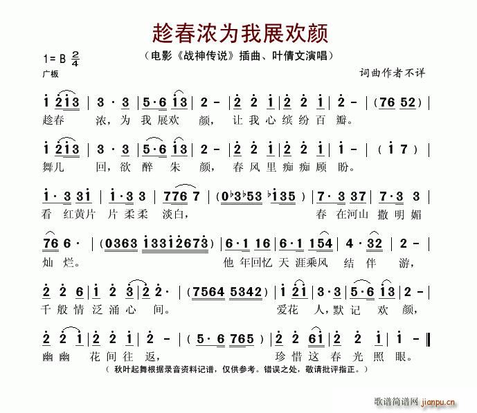 叶倩文 《战神传说》简谱