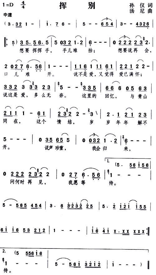 邓丽君 《挥别》简谱