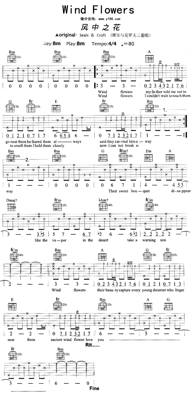 未知 《Wind Flowers》简谱