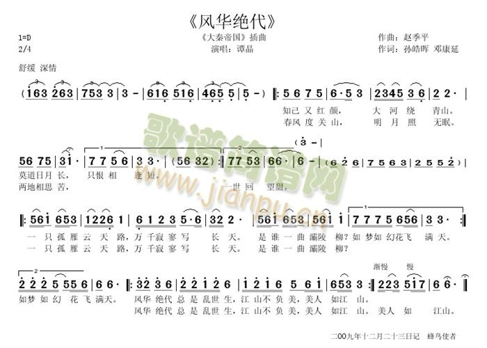 谭晶 《风华绝代》简谱