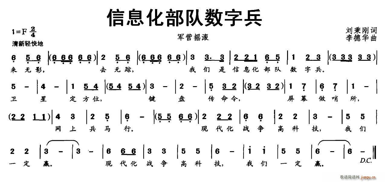 未知 《信息化部队数字兵（军营摇滚）》简谱