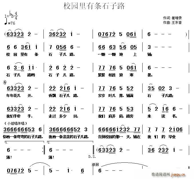 崔增录 《校园里有条石子路》简谱