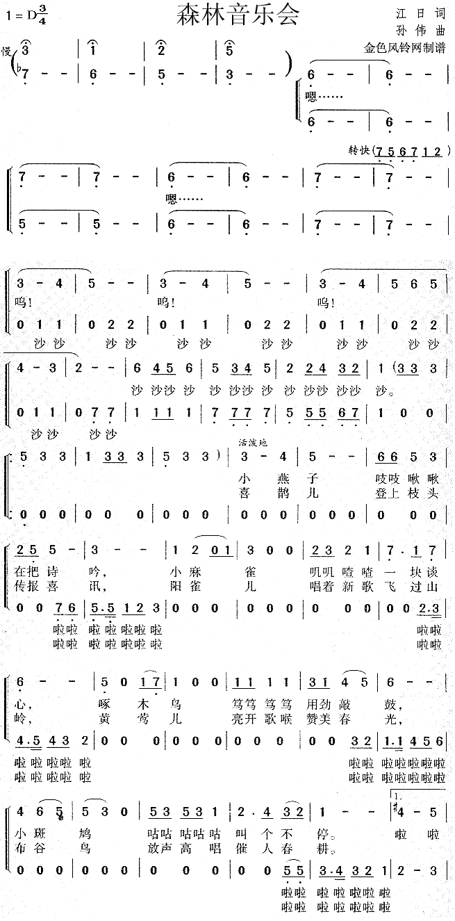 未知 《森林音乐会》简谱