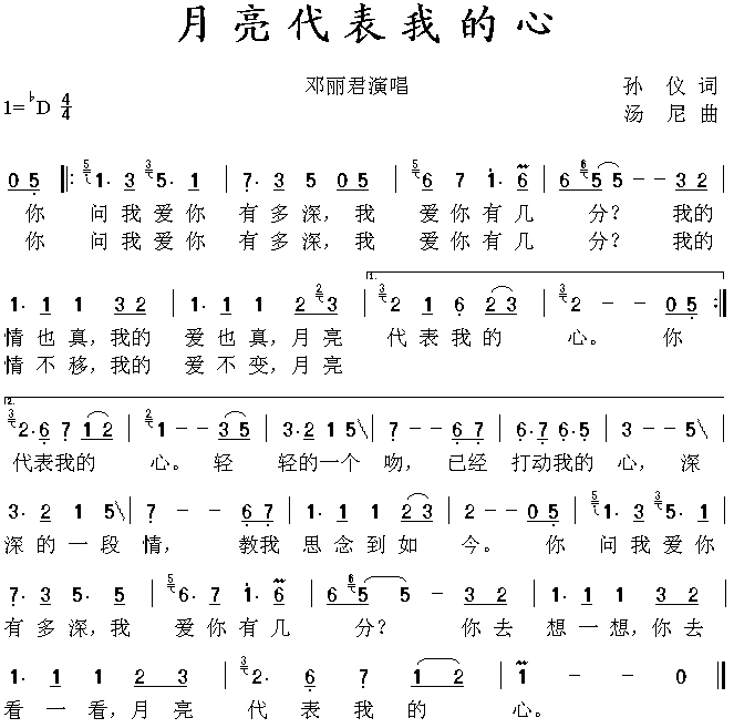 邓丽君 《月亮代表我的心》简谱