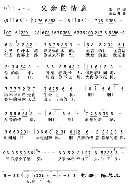 未知 《父亲的情意》简谱