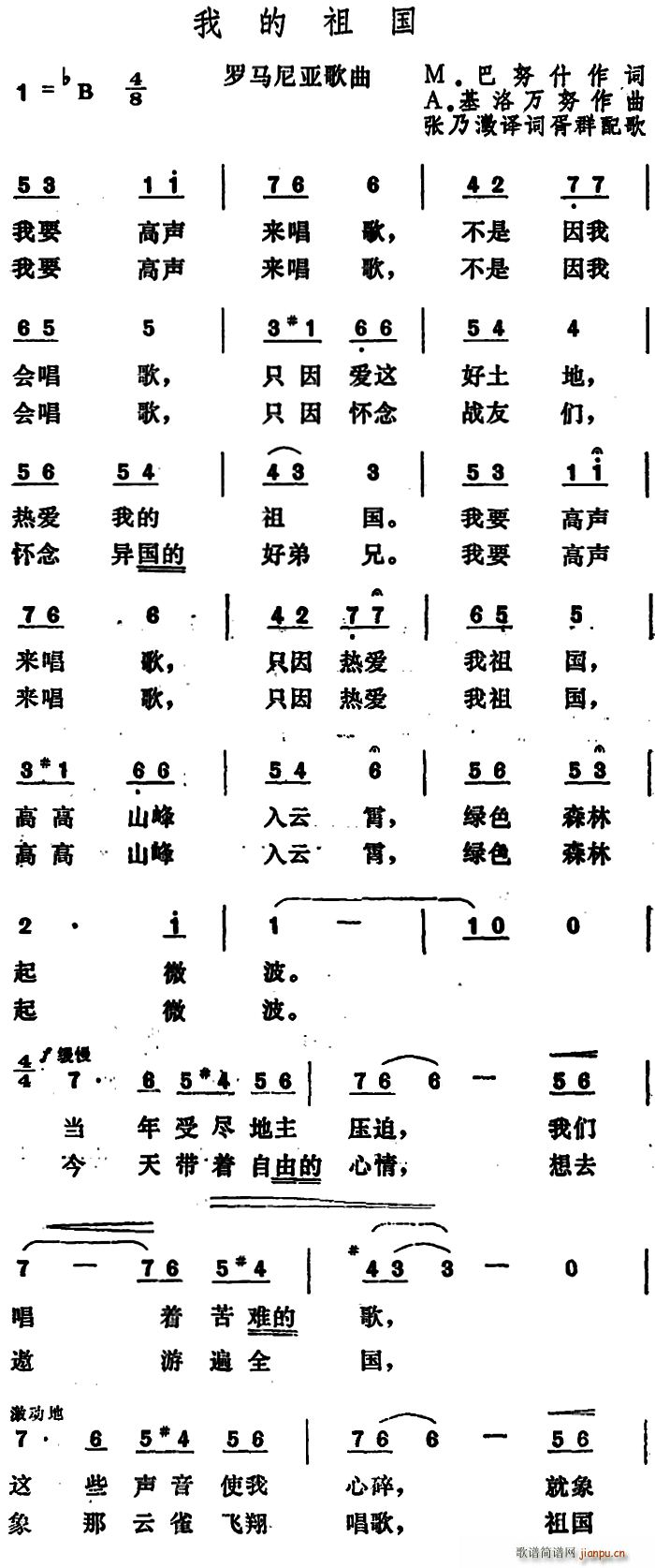 巴努什 《[罗马尼亚]我的祖国》简谱