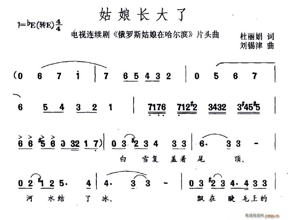 杜丽娟 《俄罗斯姑娘在哈尔滨》简谱