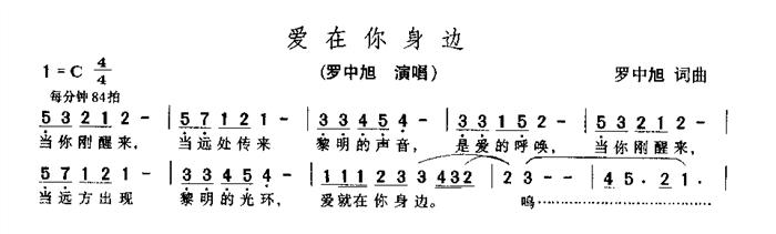 罗中旭 《爱在你身边》简谱