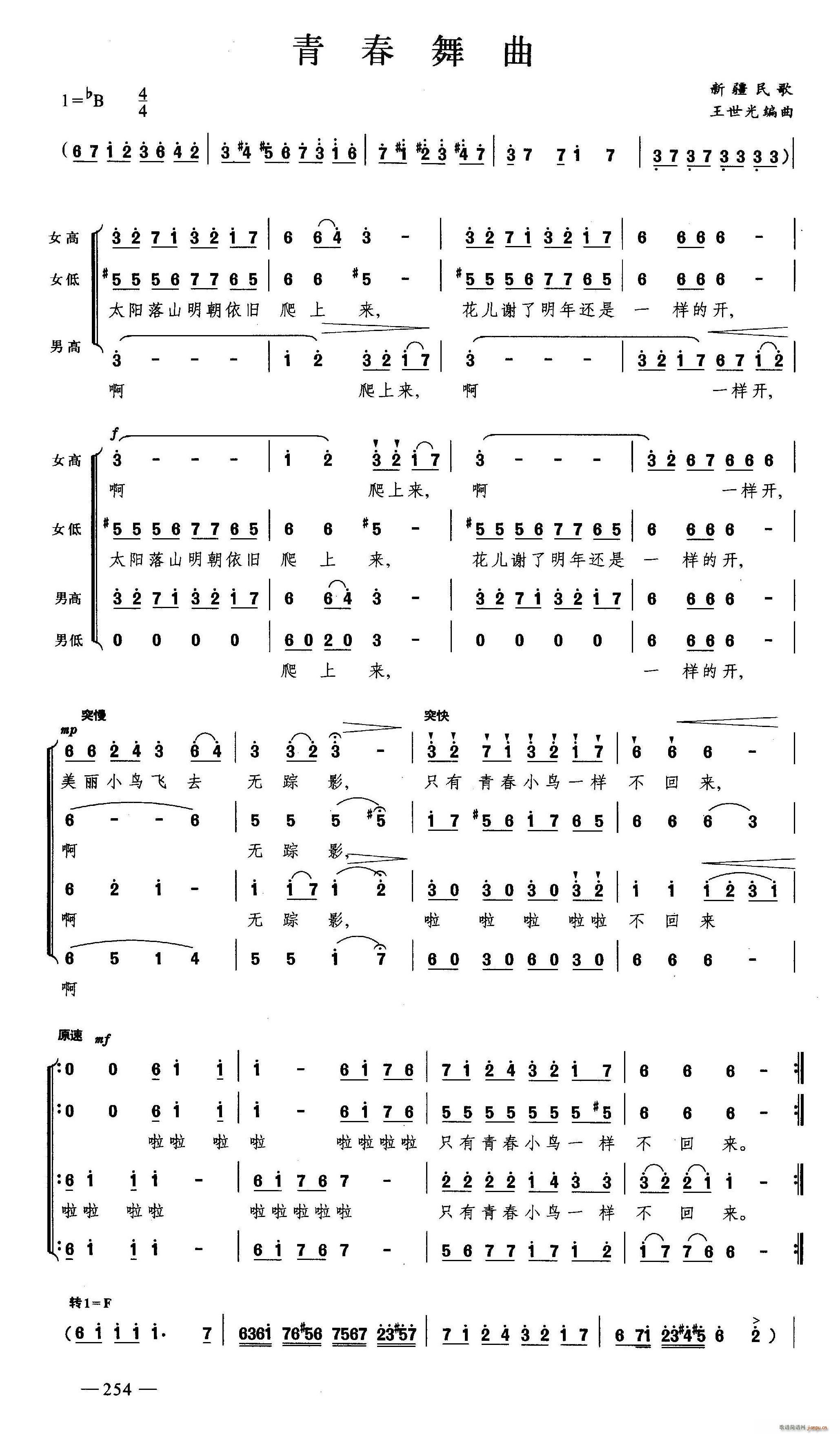 未知 《青春舞曲（合唱）》简谱