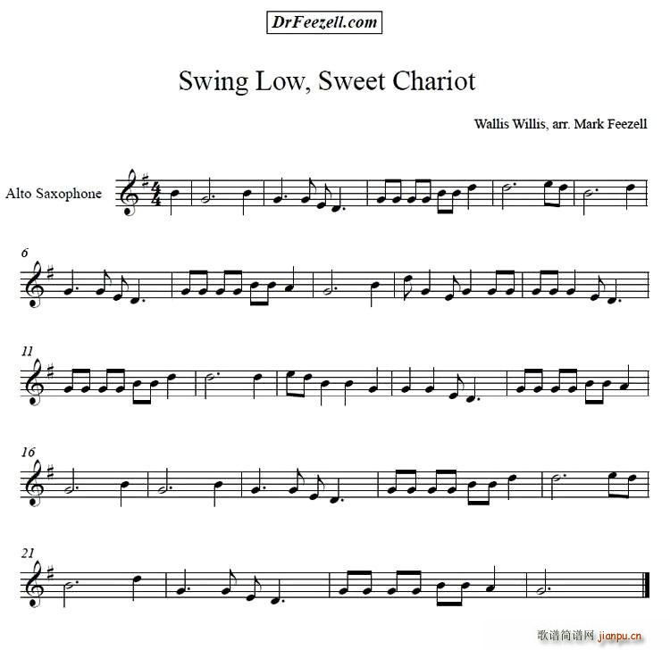 未知 《Swing Low, Sweet Chariot（甜蜜马车）》简谱