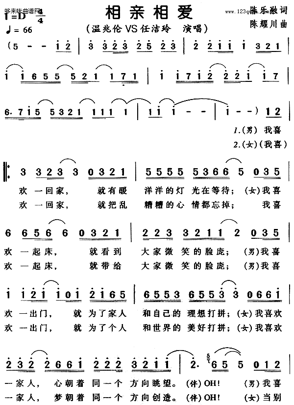 未知 《相亲相爱 （温兆伦、任洁玲）》简谱