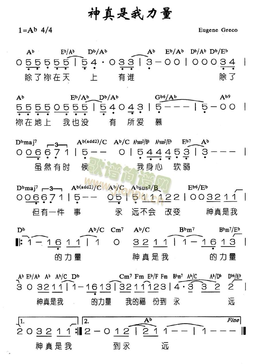 未知 《神真是我力量》简谱