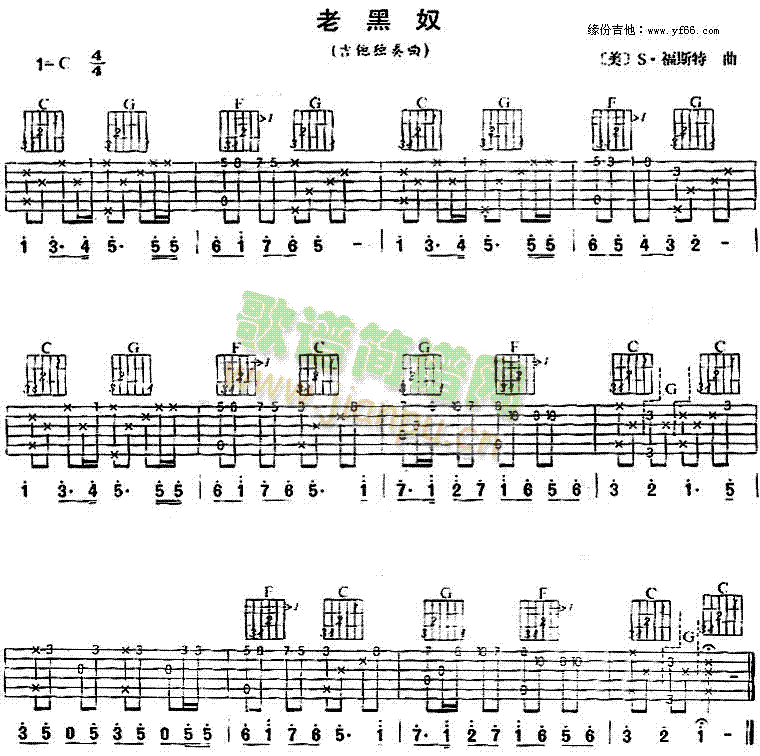 未知 《老黑奴》简谱