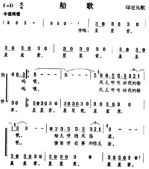 邓丽君 《船歌(印尼民歌)》简谱