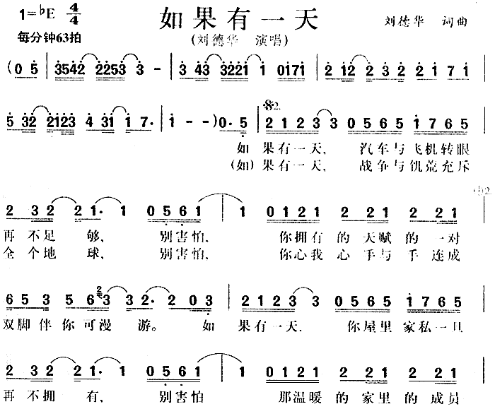 刘德华 《如果有一天（道地绿茶2003广告歌）》简谱