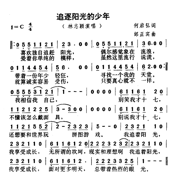 林志颖 《追逐阳光的少年》简谱