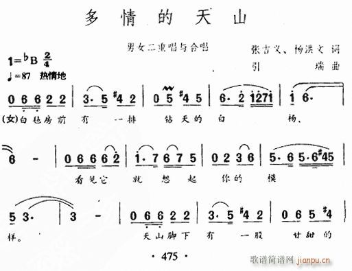 未知 《多情的天山》简谱