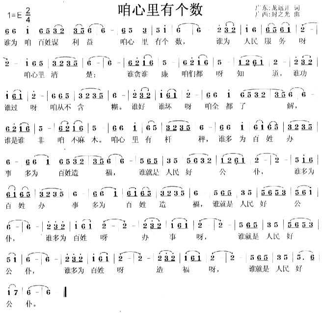 未知 《咱心里有个数》简谱