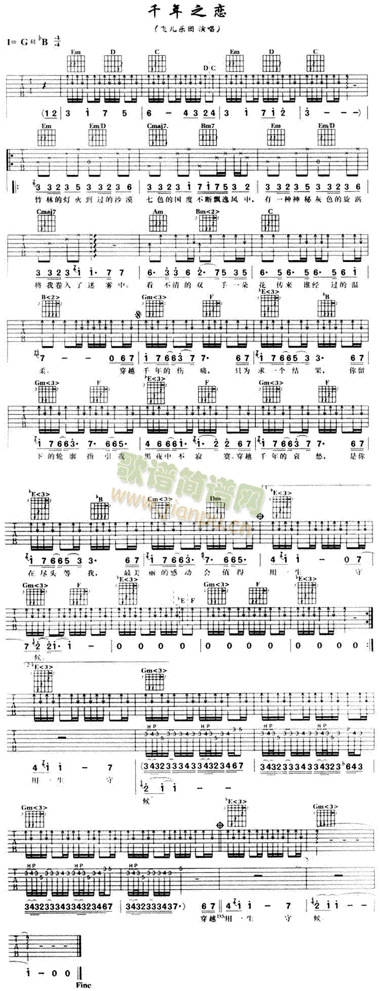 飞儿乐团 《千年之恋》简谱