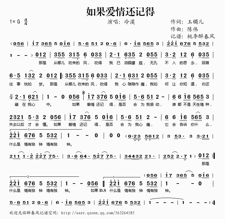 冷漠 《如果爱情还记得》简谱