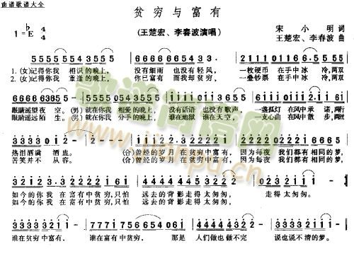 王楚宏李春波 《贫穷与富有》简谱