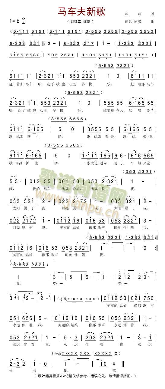 刘建军 《马车夫新歌》简谱