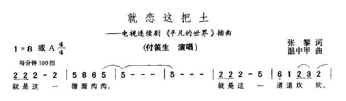 付笛生   电视连续剧<>插曲 《就恋这把土》简谱