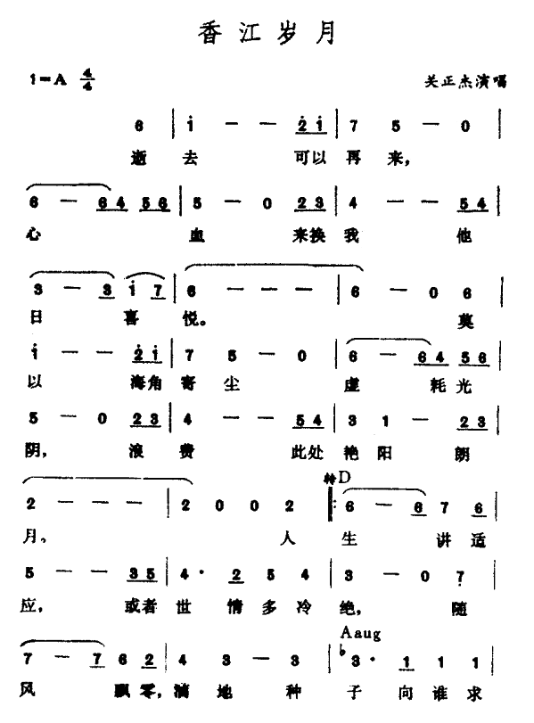 关正杰 《香江岁月》简谱