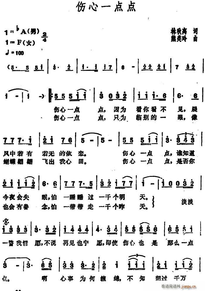 林秋离 《伤心一点点》简谱
