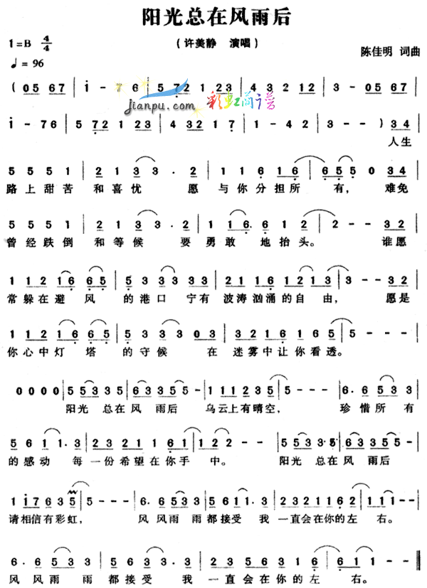 许美静 《阳光总在风雨后》简谱