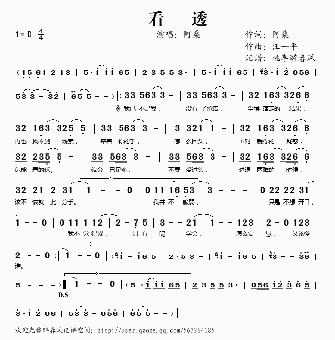 阿桑 《看透》简谱