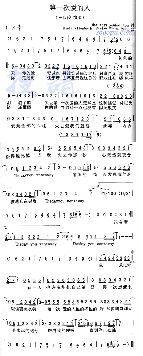 王心凌 《第一次爱的人》简谱