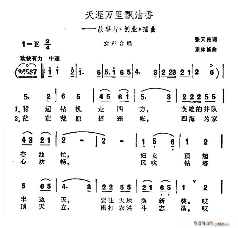 张天民 《创业》简谱