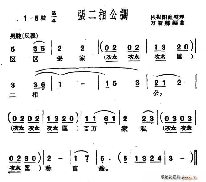 未知 《[沪剧]张二相公调》简谱