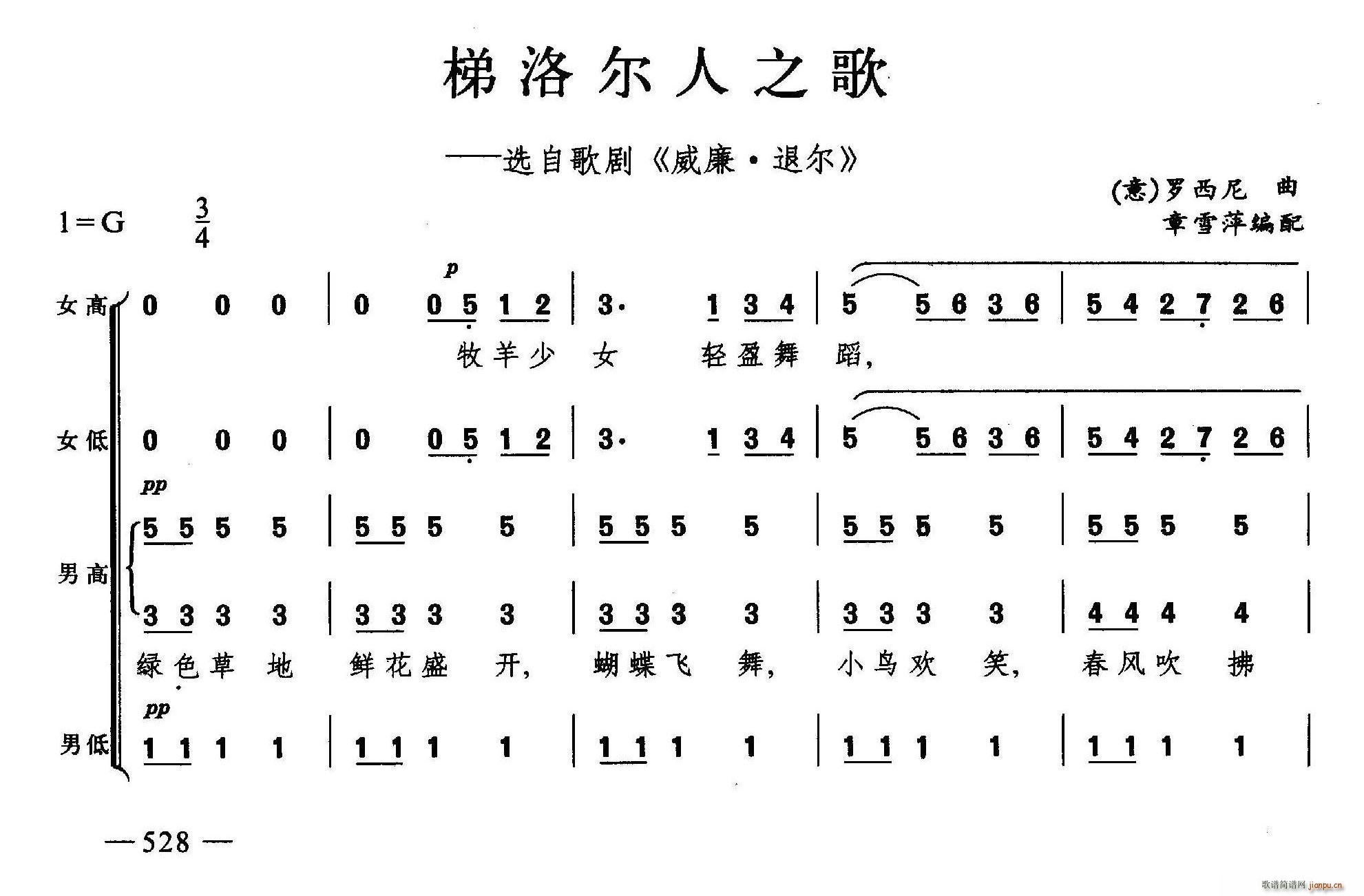 未知 《梯洛尔人之歌（合唱）》简谱