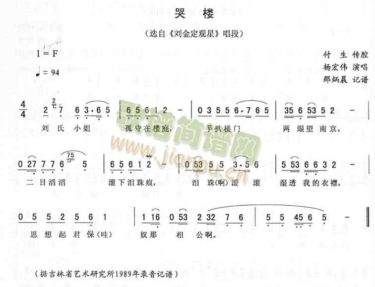 杨宏伟 《哭楼：刘金定观星唱段（二人转）》简谱