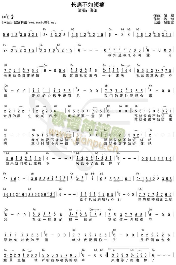 海浪 《长痛不如短痛》简谱