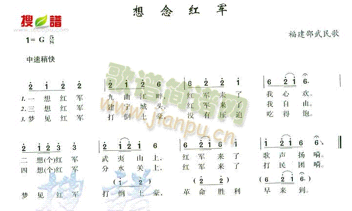 未知 《想念红军》简谱