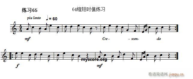 未知 《快速入门 附录 视唱浅易经典练习曲（65）》简谱