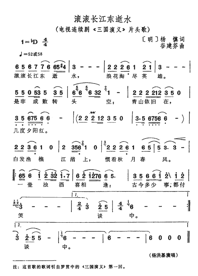 杨鸿基 《滚滚长江东逝水》简谱