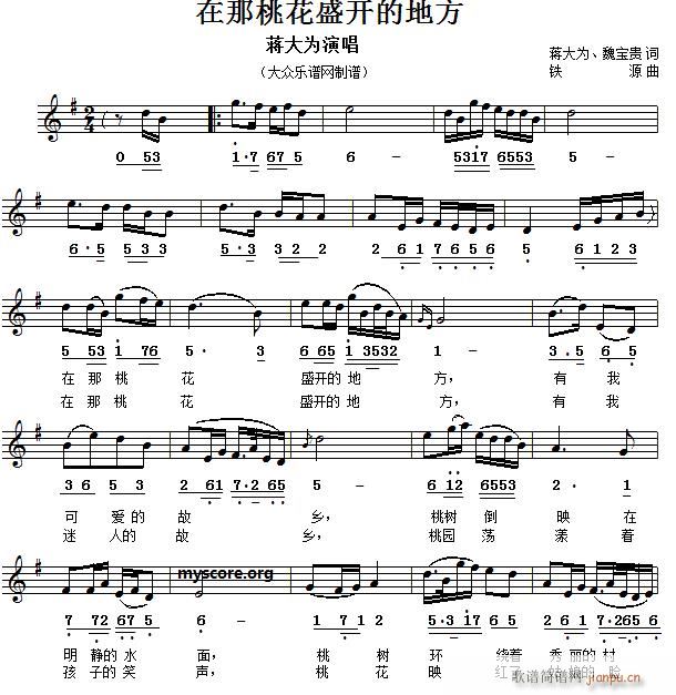 名家 《演唱的歌曲 在那桃花盛开的地方（ 中外皆宜）》简谱