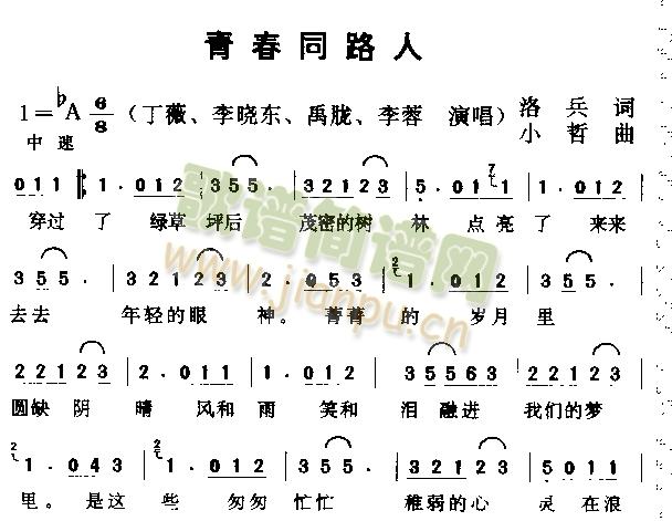 丁薇 《青春同路人》简谱