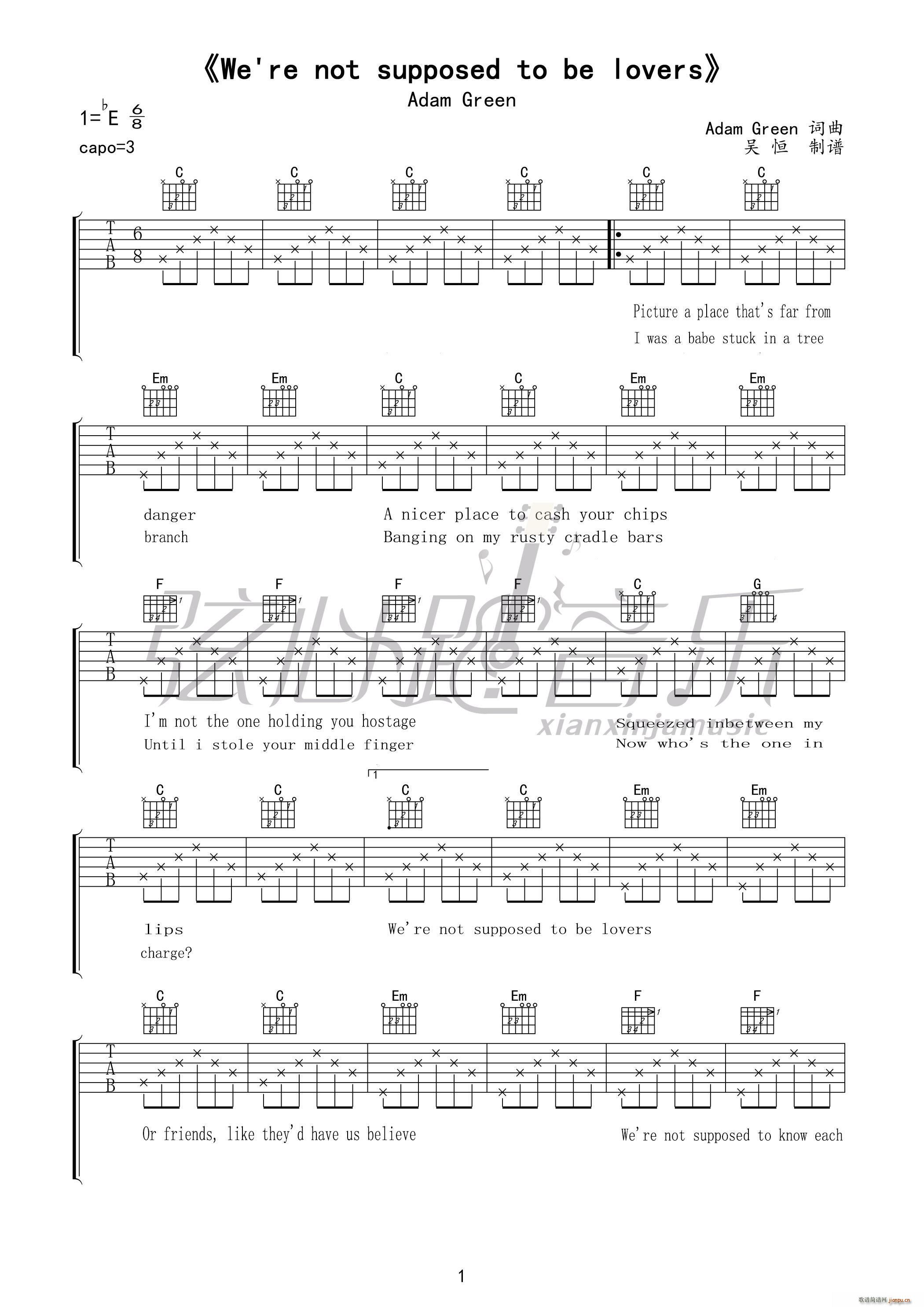 Adam Green 《We re not supposed to be lovers》简谱