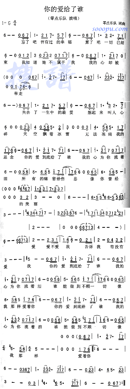 零点乐队 《你的爱给了谁》简谱