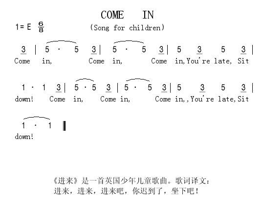 未知 《COME IN》简谱